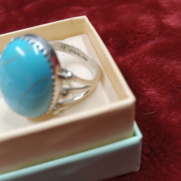 VTG Sterling Silver Navajo Cecil Henry Handmade Turquoise Ring Size 10.25 - Picture 2 of 11